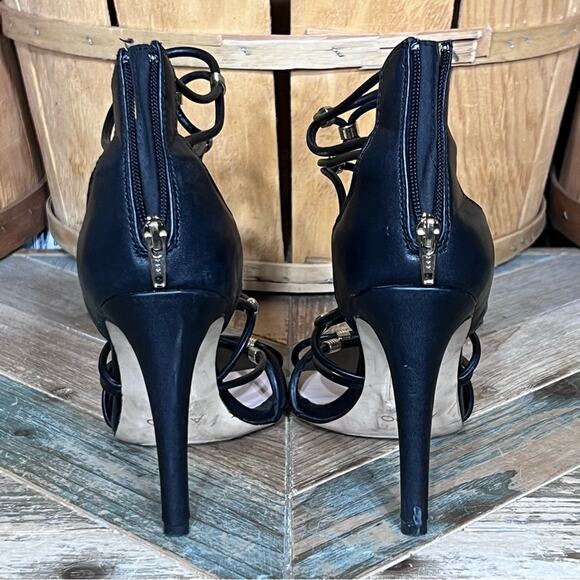 Aldo Peterbell Black Leather Gold Strappy Gladiator Open Toe Heels Womens 6.5 - Picture 8 of 14